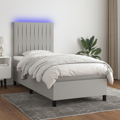 vidaXL 11461.3135013 Boxspring postel s matrací a LED světle šedá textil