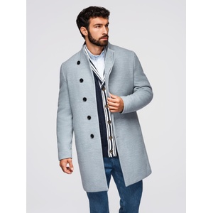 Ombre Clothing Мъжко палто с висок яка и асиметрично закопчаване - сиво меланж V1 OM-COWC-0141 Ombre Clothing Ombre Clothing | Siv | МЪЖЕ | S