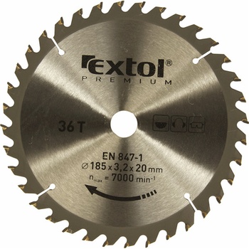 EXTOL PREMIUM pilový kotouč s SK plátky, 185x2,2x20mm, 36T, šířka SK plátků 3,2mm