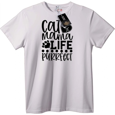 NOONEBRAND Тениска Животът на Котешка Майка е Перфектен - XS, White