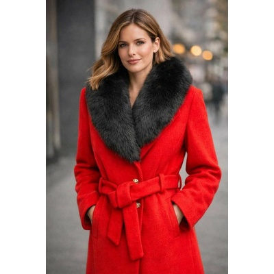 Max Original Leather Vlnený kabát s pravou kožušinou REBECCA FUR red/black