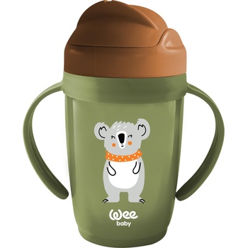Wee Baby Чашка със сламка и дръжки Wee Baby - Friends, 265 ml, зелена (339)