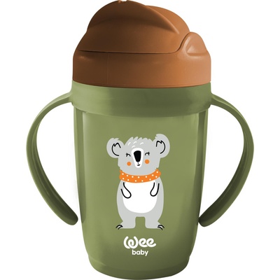 Wee Baby Чашка със сламка и дръжки Wee Baby - Friends, 265 ml, зелена (339)