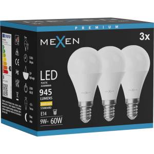 Mexen Nova 3x LED крушка E14, G45, 9W, Топло бяла - 3000K, 945 lm - L101-E14-0930-01x03 (L101-E14-0930-01x03)