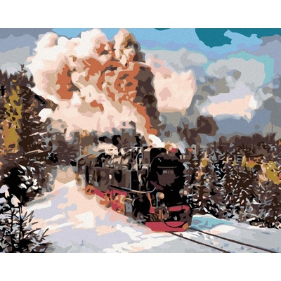 zuty malování podle čísel Lokomotiva v zimní krajině 100 x 80 cm vypnuté plátno na rám