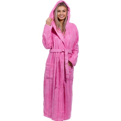 Růžový pruhovaný luxusní dlouhý župan pro ženu 1ZF3013 růžová – Zboží Dáma