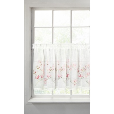 Takoy Záclonka z etamínu zdobená potiskem magnolií a krajkou, rustikální styl 150 x 60 cm-HF-372431 | 150 x 60 cm