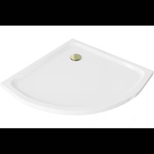 Mexen Flat полукръгла тава slim 80 x 80 см, бяла, златен сифон - 41108080G (41108080G)