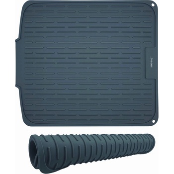 Kinghoff Силиконова подложка за сушене на съдове kh 1905, 46х40 см, Неплъзгаща се повърхност, Ръб за оттичане, Навиваща се, Сив (kh 1905)