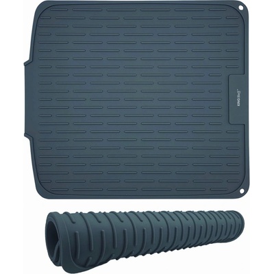 Kinghoff Силиконова подложка за сушене на съдове kh 1905, 46х40 см, Неплъзгаща се повърхност, Ръб за оттичане, Навиваща се, Сив (kh 1905)