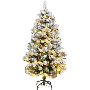 vidaXL Изкуствена коледна елха с шарнири, 150 LED и топки, 120 см (3210097)