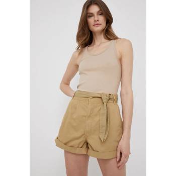 Pepe Jeans Памучен къс панталон Pepe Jeans Kaylee Short в зелено с изчистен дизайн с висока талия (PL800987.845)