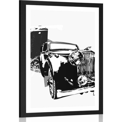 Plakát s paspartou černobílé retro auto s abstrakcí - 60x90 black