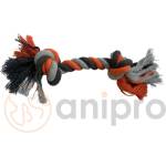 Anipro - Въжена играчка за кучета за дъвчене и дърпаме, с 2 възела, сиво/оранжево, 40 см, 250-260 гр