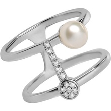 Silver Cat Štýlový strieborný prsteň so zirkónmi a perlou SC336