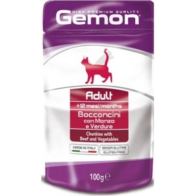 Gemon PATE CAT Chunkies Adult with Beef and Vegetables - пауч - хапки за котки в зряла възраст с говеждо и зеленчуци 100 гр, Италия - 0919