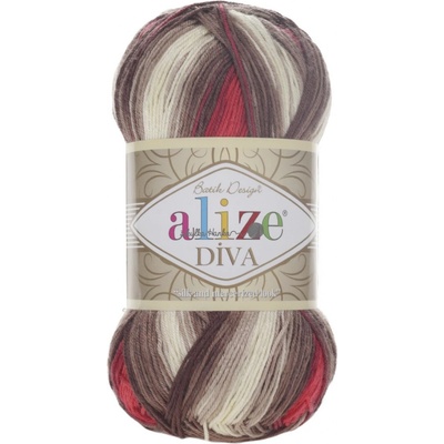 Příze Alize Diva batik 4574 červeno-béžovo-hnědá