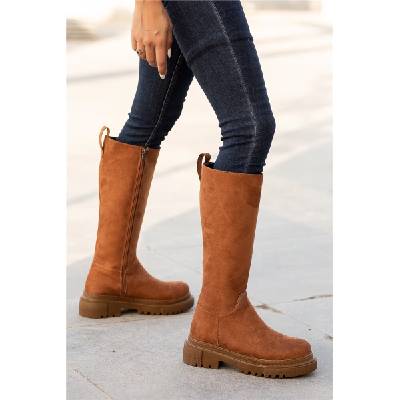 Moda Trend Дамски велурени ботуши с цип - Таба #362349 (362349_Тъмно кафяв)