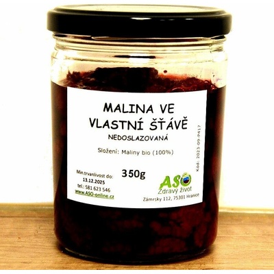 ASO - Zdravý život Malina ve vlastní šťávě nedoslazovaná 350g