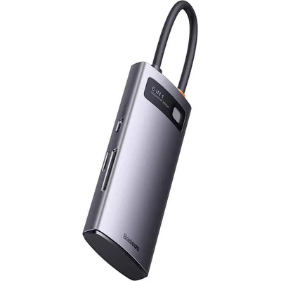 Baseus USB-C Metal Gleam Starjoy Series 6-in-1 Hub (WKWG030213) - мултифункционален хъб за свързване на допълнителна периферия за устройства с USB-C (тъмносив)