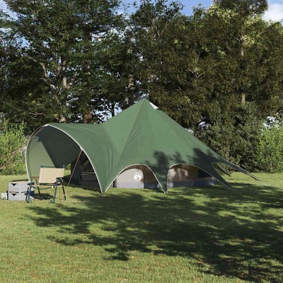 vidaXL Тент тип Teepee за 5 души Зелен и сив 415 x 415 x 247 см (42004011)