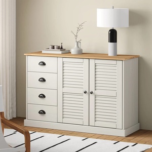 vidaXL Бюфет с чекмеджета VIGO, 113x40x75 см, бял, бор масив (353188)