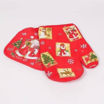 Image 1 of Червени ръкохватки с коледни картинки