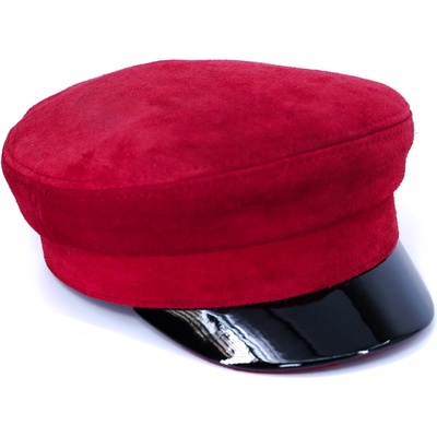 Carlsbad Hat Co. červená semišová kapitanka s černým lakovaným kšiltem