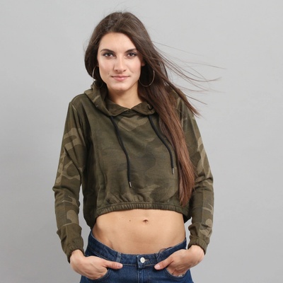 Ladies Camo Cropped Hoody olive camo