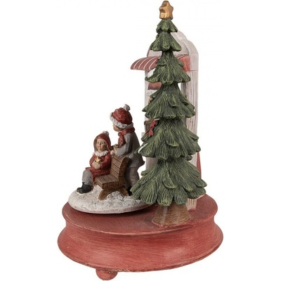 Clayre & Eef Červená vánoční hrací skříňka Santa s dětmi a stromkem - 14*11*23 cm