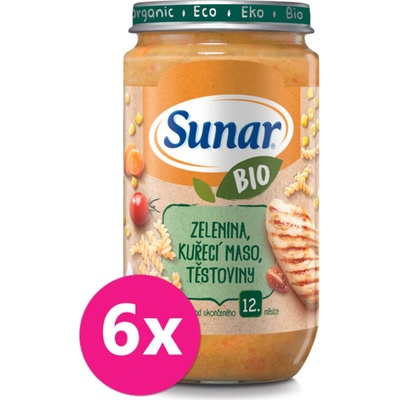 Sunar BIO Zelenina kuřecí maso těstoviny 12m+ 6 x 235 g