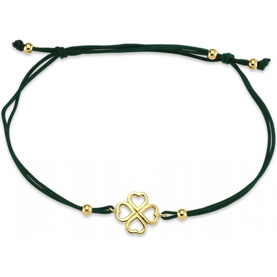 Lillian Vassago se zlatým čtyrlístkem na textilní šňůrce LLV68-NS009 tmavě zelená