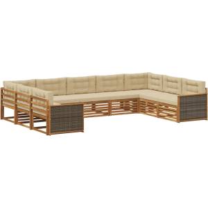 vidaXL Комплект дивани за открито 9 бр. Натурален и Бежов (3383831)