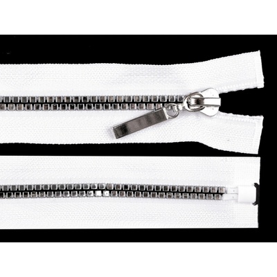 Zip kostěný dělitelný No 5 - čtvercové zoubky barva bílá - stříbrná délka 50 cm