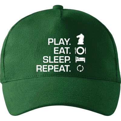 Eat sleep play šach so zahnutým šiltom a mosaznou sponou Fľaškovozelená