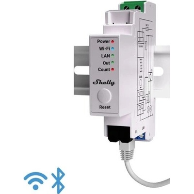 SHELLY PRO EM-50 Elektroměr jednofázový na DIN lištu vč. 2 MT 50A, LAN, WiFi, Bluetooth