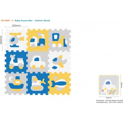 Inlea4Fun Penová podložka puzzle 9 kusov CLASSIC SERIES vozidlá