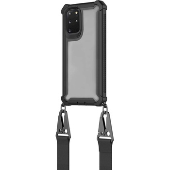 4smarts Sling Case Downtown - удароустойчив хибриден кейс с лента за врата за Samsung Galaxy S20 Plus, S20 Plus 5G (черен-прозрачен)