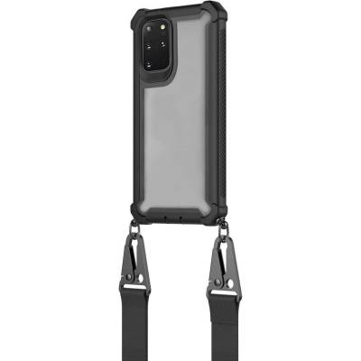 4smarts Sling Case Downtown - удароустойчив хибриден кейс с лента за врата за Samsung Galaxy S20 Plus, S20 Plus 5G (черен-прозрачен)