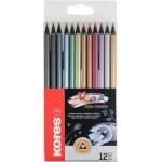 Kores Комплект цветни моливи, триъгълни, KORES "Kolores Style Metallic", 12 цвята металик 93316 (93316)