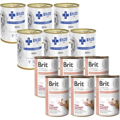 Brit GF veterinary diets dog Renal 6 x 400 g a Enzo Vet Renal s hovězím masem 6 x 400 g