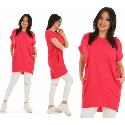 Dámska dlhá tunika oversize s vreckami MF580 Koralový