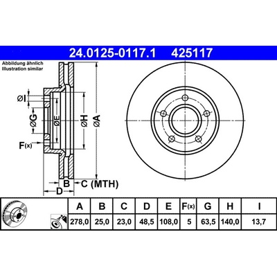 Brzdový kotúč ATE 24.0125-0117.1 (24012501171)
