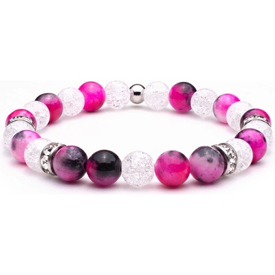 BudNej minerálny náramok RADOSŤ a ROZHODNOSŤ z praskaného krištáľu a fuchsia jadeitu MN1142