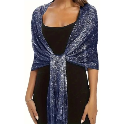 Společenský šál s třásněmi modrá – Zboží Mobilmania