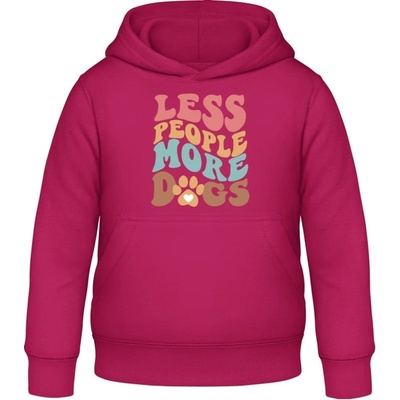 AWDis detská mikina s Kapucňu Nápis Menej ľudí viac psov Zvodná ružová