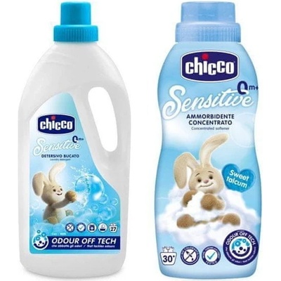Chicco Sensitive prací prostředek dětský 1,5 l + Aviváž Sladký Pudr 750 ml