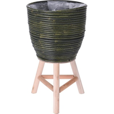 PROGARDEN PROGARDEN Květináč ratanový na dřevěné noze 24,5 x 41 cm zelená KO-437300760 (KO-437300760)