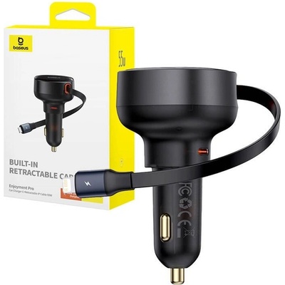 Baseus Enjoyment Retractable Pro | Nabíječka do auta s kabelem Lightning a portem Type-C QC PD AFC 55W C00057803111-00