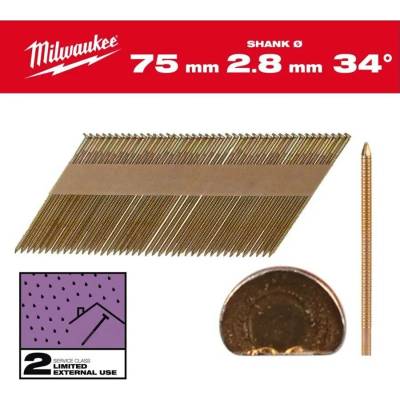 Milwaukee 4932492608 Páskované rámové hřebíky s D-hlavou 34°, 75 mm RS/G/SC2 (2 200 ks)